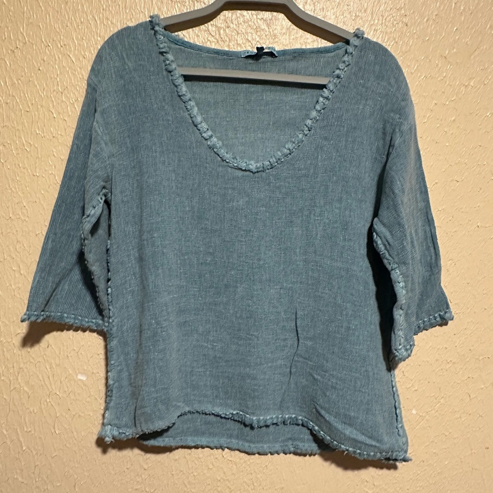 Tempo Paris 100% Linen 3/4 Sleeve Boho Top Size Large Made in Italy Size Medium - Picture 2 of 7